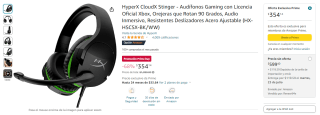 Audífonos HyperX CloudX Stinger por $354 en Amazon