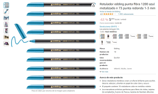 Pack 10 Rotulador edding punta fibra 1200 azul metalizado por 5,30€