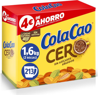 1.6kg Cola Cao Cacao Soluble, 0% Azúcares Añadidos por 11,39€