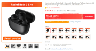 Xiaomi Redmi Buds 3 Lite a $195 en AliExpress