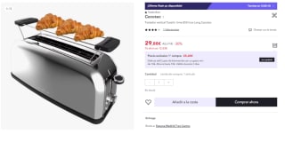 Toastin' time 850 Inox Long Tostador vertical de acero con una ranura larga, 850 W de potencia y soporte para panecillos.por 17.98€