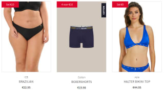 Iconic Basics sets €10, bikiniset €5, 5 slips €10, ultraman 4 voor €10 bij Sapph