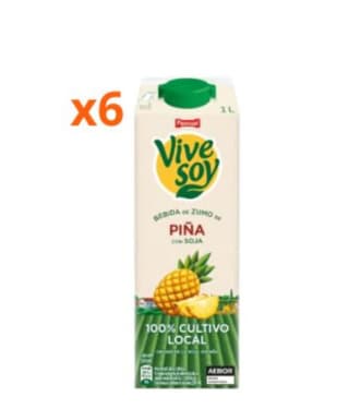 Pack 6 de 1 Litro Vivesoy Bebida de Piña con Soja 100% Cultivo Local por solo 3,99€