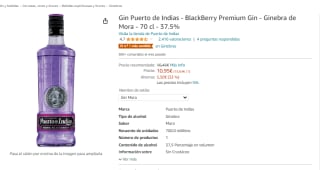 Gin Puerto de Indias - BlackBerry Premium Gin 70cl por 10.95€