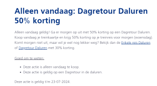 Dagretour Daluren 50% korting