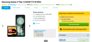 Samsung Galaxy Z Flip 5 256GB F731B Mint voor €689 bij Belsimpel