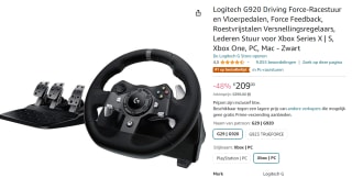 Logitech G920 Driving Force Racing Wheel and Floor Pedal voor Xbox/PC voor €209 bij Amazon