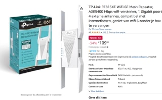 TP-Link RE815XE mesh-wifi-systeem Tri-band voor €109,90 bij Amazon