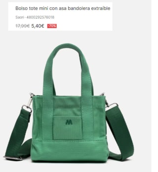 Bolso tote mini con asa bandolera extraíble Saori por 5.4€