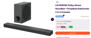 LG DS80QY Dolby Atmos 3.1.3 Soundbar + Draadloze Subwoofer voor €399 bij ibood