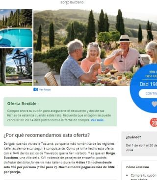 Escapada de 4 días / 3 noches desde solo 99€ pxp(198€ para 2) a la toscana