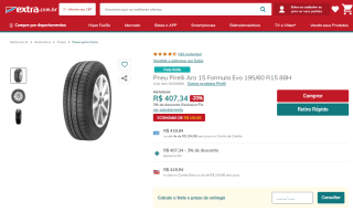 Pneu da Pirelli de Aro 15 Formula Evo - R$ 407,34