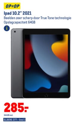 Apple iPad (2021) Wi-Fi 64GB Grijs voor €344,85 bij de Makro