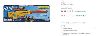 Lanzador de dardos Nerf Fortnite Basr por 23€