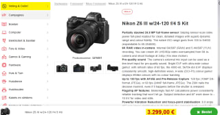 Nikon Z6 III + 24-120 mm Zwart voor €3.299 bij Proshop
