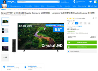 Smart TV da Samsung de 65 polegadas UHD em 4K - R$ 3.609,05