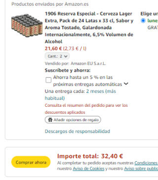 48 latas 1906 Reserva Especial Cerveza Lager por 32,40€