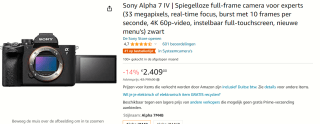 Sony 7 IV Body systeemcamera voor €2.193,94 bij Amazon