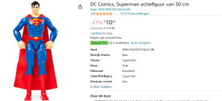 DC Comics, Superman actiefiguur van 30 cm voor €10,99 bij Amazon.nl