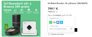 2x1 iRobot Roomba® s9+ y Braava® 399 GRATIS por 799.99€