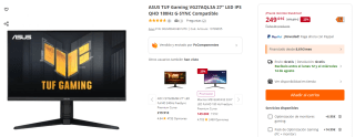 Monitor Asus TUF Gaming VG27AQL3A 27" LED IPS QHD 180Hz por 249,01€