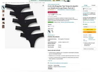 Pack de 5 braguitas tipo tanga de algodón Iris & Lilly por 9,34€