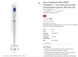 Braun Staafmixer MQ10.000P met EasyTwist systeem voor €18,87 bij Amazon