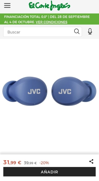 Auriculares de botón JVC Gumy Mini True Wireless azules por 31,99€.