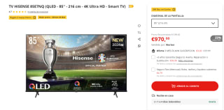 TV 85" Hisense 85E7NQ QLED Smart TV Quantum Dot Colour, Dolby Vision por 950€