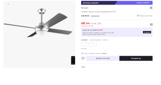 EnergySilence Aero 570. Ventilador de Techo con Mando a Distancia, Temporizador y Luz LED, 60 W, 132 cm de Diámetro, 4 Aspas, 3 Velocidades, Función invierno, Diseño en Acero por 68.39€ (Cuenta Nueva 56.39€)