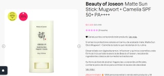 Beauty of Joseon Matte Sun Stick: Mugwort + Camelia SPF 50+ por $17.520