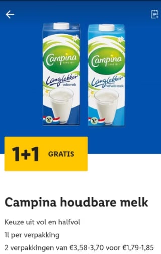 Campina Lang Lekker 1+1 gratis bij de Lidl