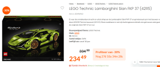 LEGO Technic Lamborghini Sián FKP 37 (42115) voor €234,49 bij Fun Belgie