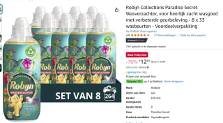 Robijn Collections Paradise Secret Wasverzachter, voor heerlijk zacht wasgoed met verbeterde geurbeleving - 8 x 33 wasbeurten - Voordeelverpakking voor €12,84 bij Amazon