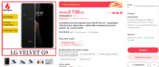 LG VELVET 5G 6GB 128GB por $1,960 en AliExpress