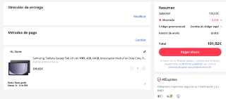 Samsung-Tableta Galaxy Tab A9 con WIFI, 4GB, 64GB por 101,02€