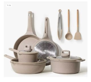 Juego de Sartenes de Cocina Antiadherentes, Batería de Cocina con Tapas, Espátula, Pinzas, Libre de PFOA-11Piezas por 66.29€ (Cuenta Nueva 54.29€)