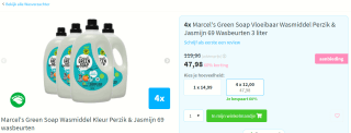 4 flessen Marcel's Green Soap Wasmidel kleur perzik & jasmijn (3000ml) voor €47,98 bij Plein