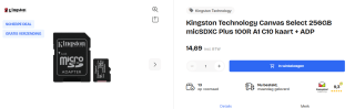 Kingston 256GB micSDXC Plus 100R A1 C10 kaart + ADP voor €14,69 bij Officenext