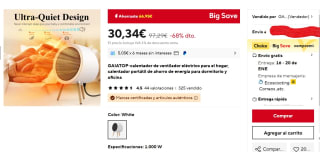 GAIATOP-calentador de ventilador eléctrico para el hogar por 30,34€