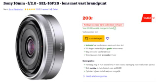 Sony E (SEL-16F28) 16mm f/2.8 cameralens voor €203 bij Bol