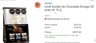 Lindt Surtido de Chocolate Amargo 50 piezas por $187