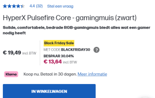 HyperX Pulsefire Core RGB Gaming Muis voor €13,64 dmv code in de HP store