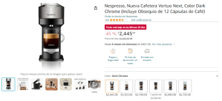 Cafetera Nespresso Vertuo Next + 12 Cápsulas por $2,445 en Amazon