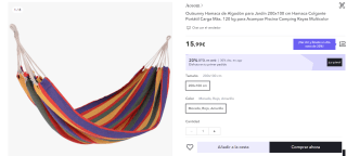 Hamaca de Algodón para Jardín 200x100 cm por 10,46€