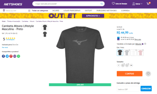 Camiseta Masculina da Mizuno, modelo Lifestyle - R$ 44,99