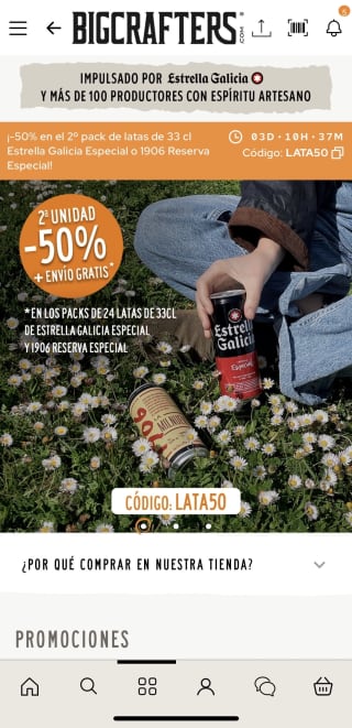 50% y envio gratis en 2ª unidad de Estrella Galicia y 1906 de lata