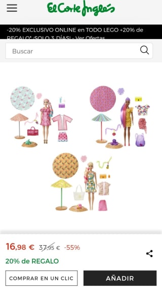 Barbie Color Reveal con espuma + Regalo Cupón 20% por 16,98€.