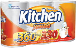 Papel Toalha da Kitchen Jumbo, modelo de Folha Dupla com 3 rolos - R$ 13,00