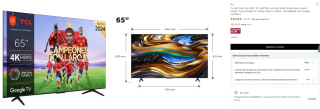 TV LED 65" TCL 65P755, 4K UHD HDR, Wide Color Gamut, Smart TV by Google TV, Dolby Vision y Atmos por 359,48€